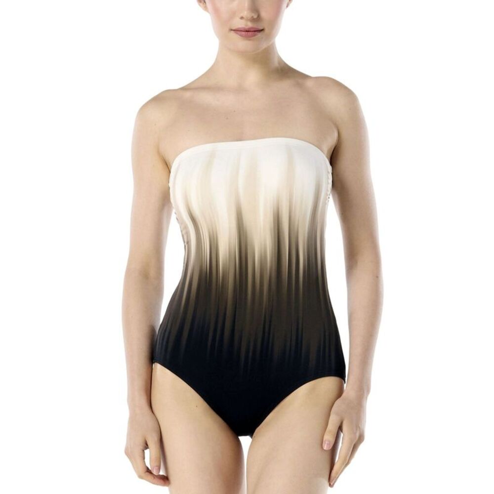 Carmen Marc Valvo Womens Printed Bandeau One-Piece Swimsuit 10 Black - NWT